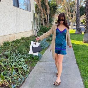 Reformation Vintage Blue and Green Patterned Slip Dress